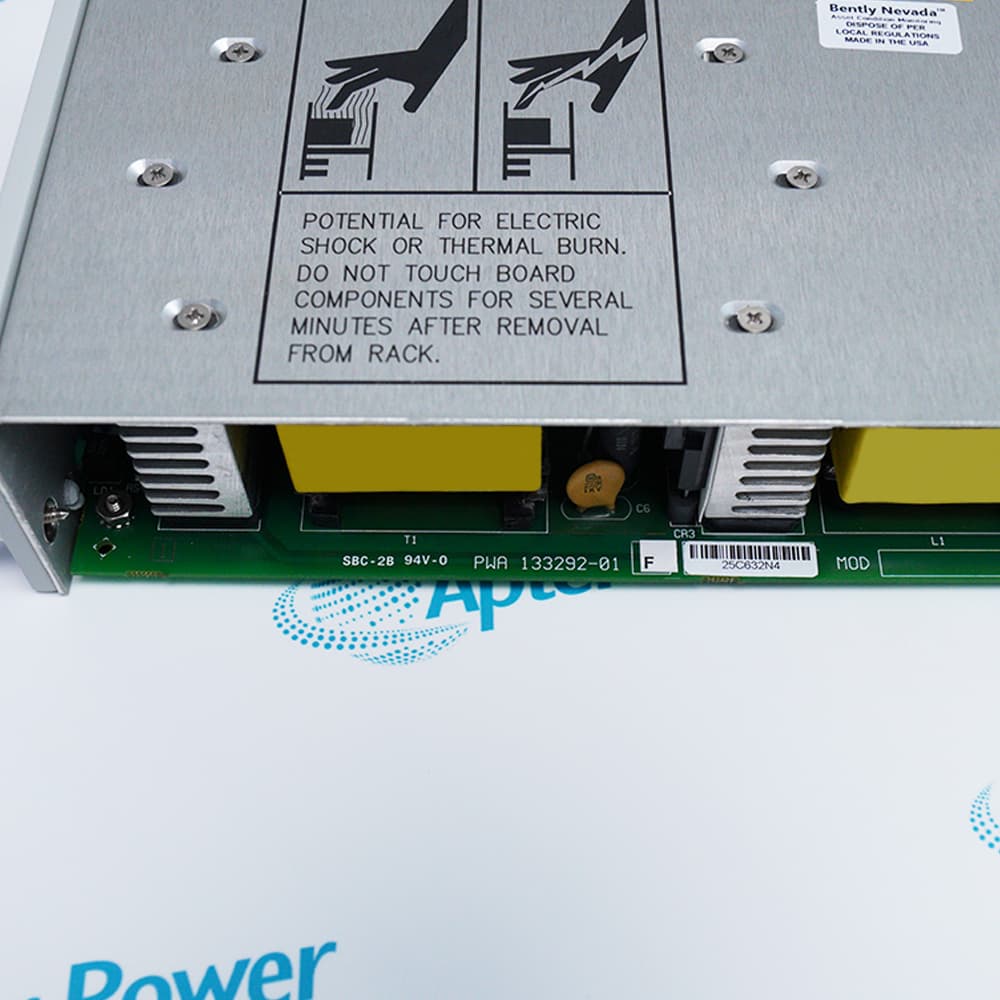 Bently Nevada 3500/15 133292-01 rack power component with electrical terminals and rear mounting hardware
