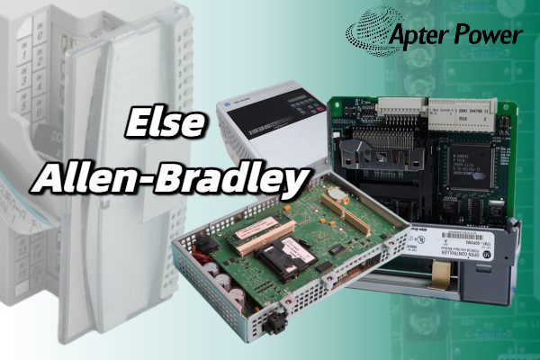 Various Allen-Bradley industrial control modules and circuit boards showcased together on a promotional graphic.