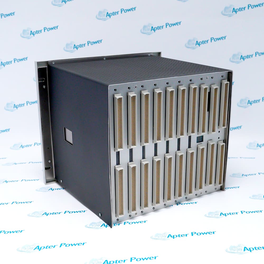 Bently Nevada 3500/05-02-04-01-00-00 system rack, showing internal module slots, guide rails, and backplane structure