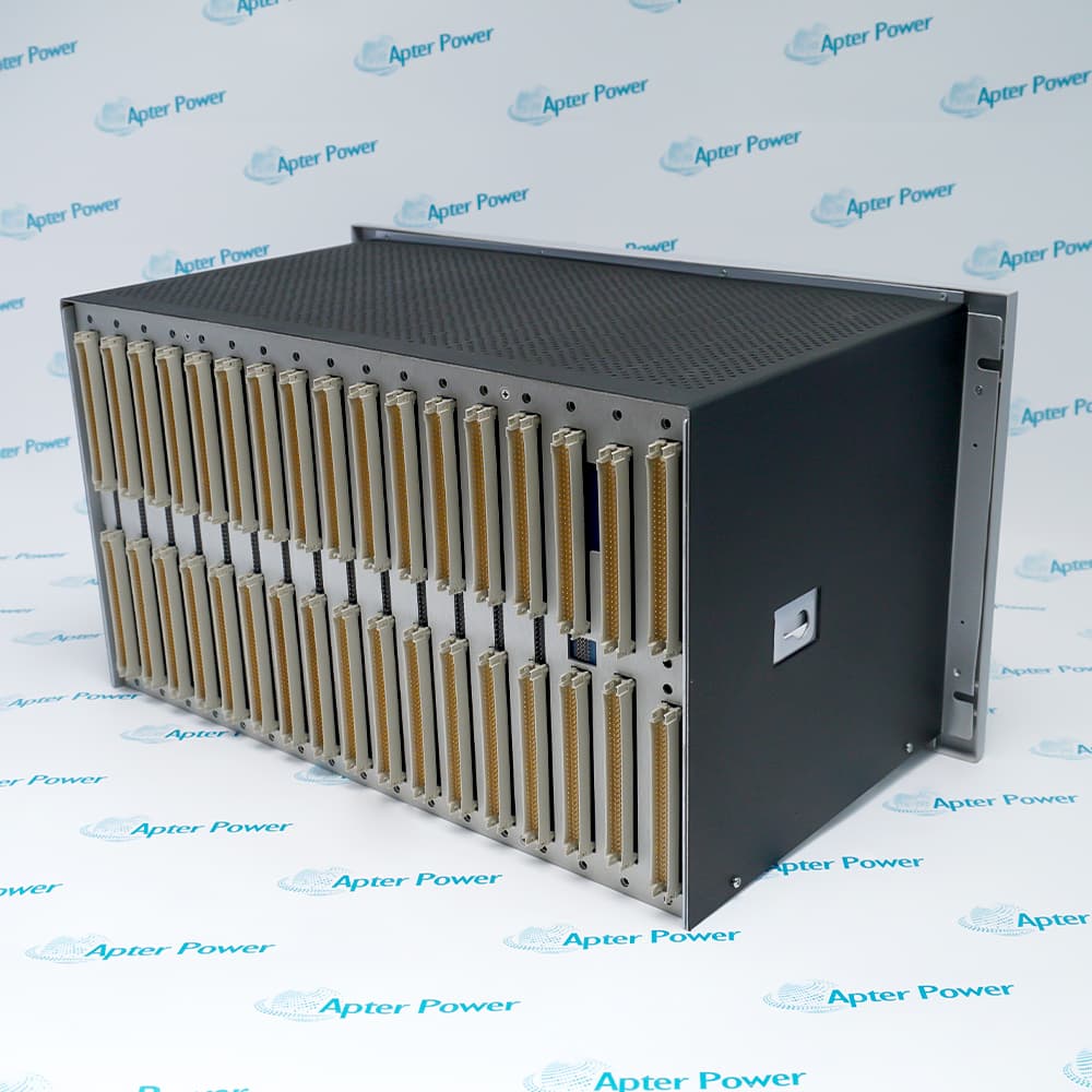 Bently Nevada 3500/05-01-01-00-00-00 system rack, showing the card cage, backplane, and module guide structure