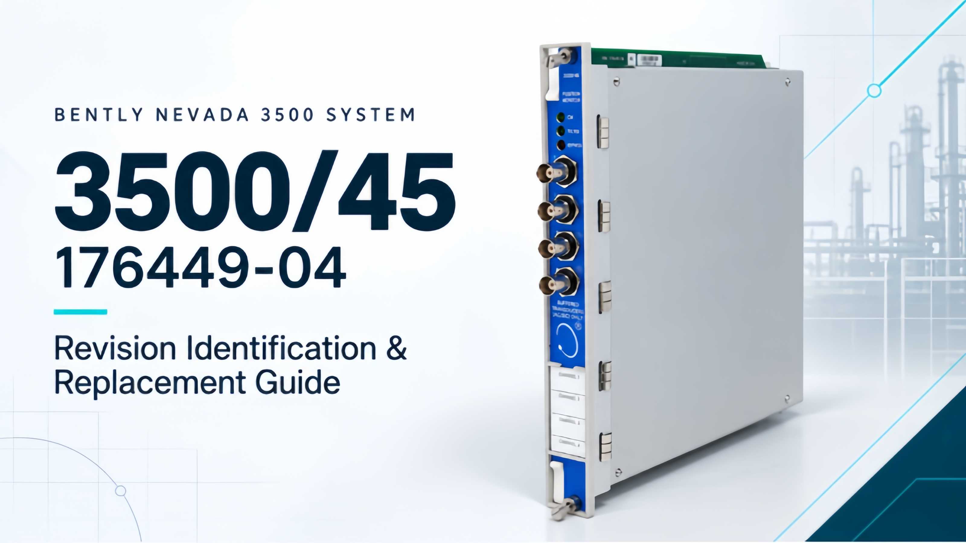 Editorial banner for the Bently Nevada 3500/45 176449-04 revision identification and replacement guide