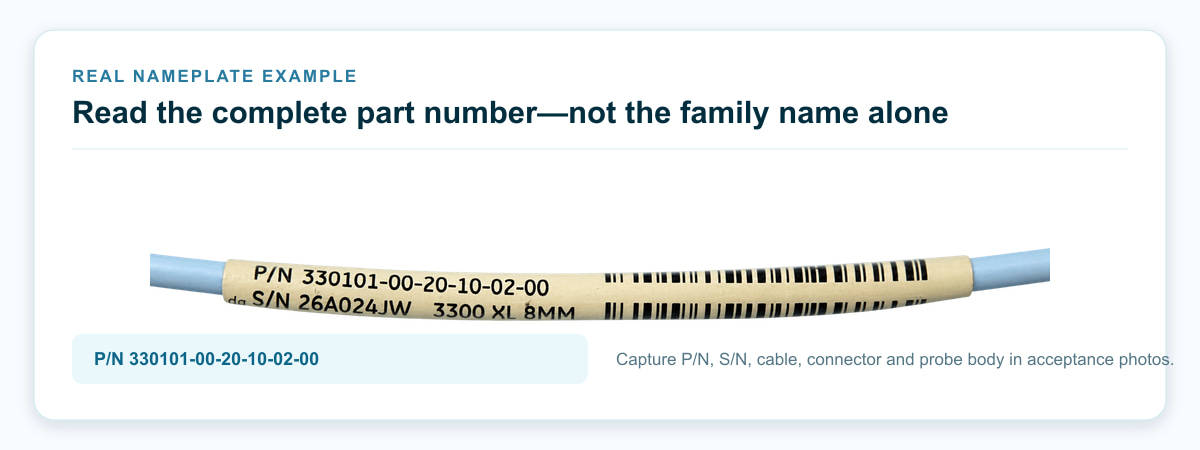 Actual Bently Nevada 330101-00-20-10-02-00 product label example