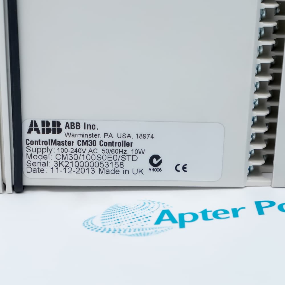 ABB CM30-100S0E0-STD nameplate on Apter Power background