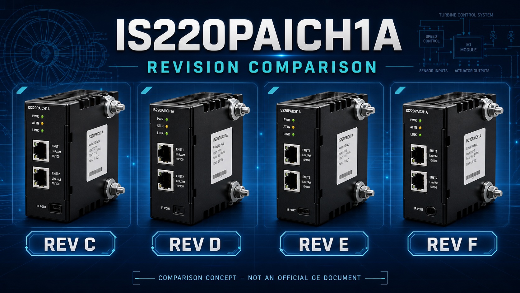 IS220PAICH1A Rev C Rev D Rev E and Rev F comparison concept